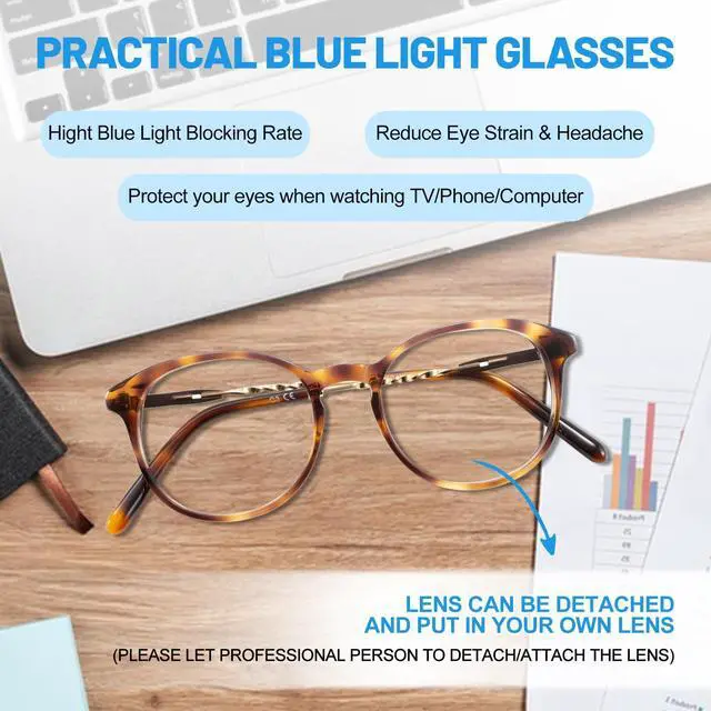 Alt view image 3 of 5 - WEMOOTANTS Retro Blue Light Blocking Glasses Round Eyeglasses Frame Brown Tortoise