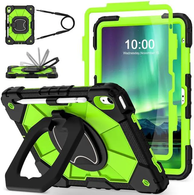 Main image of WESOROL Case for iPad (A16) 11th 2025 (11-inch) /iPad 10th Generation 2022(10.9 inch),Military Grade Shockproof Cover for i Pad 11/10 Gen with Rotating Stand Screen Protector Pencil Holder,Black Green