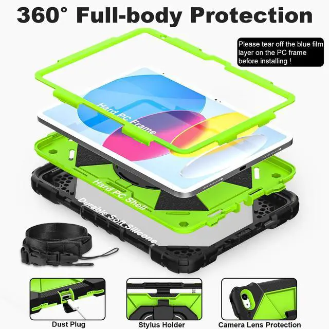 Alt view image 2 of 5 - WESOROL Case for iPad (A16) 11th 2025 (11-inch) /iPad 10th Generation 2022(10.9 inch),Military Grade Shockproof Cover for i Pad 11/10 Gen with Rotating Stand Screen Protector Pencil Holder,Black Green