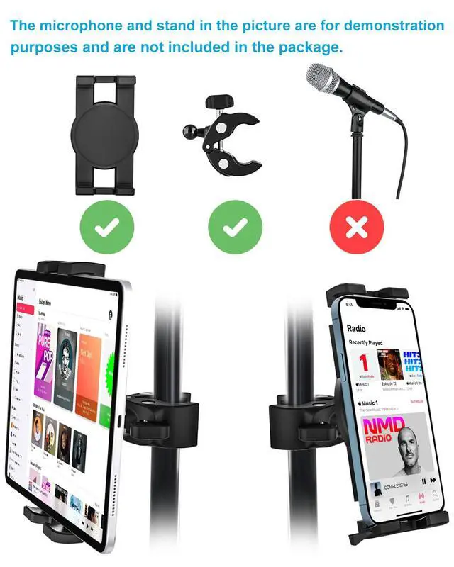 Alt view image 2 of 5 - woleyi Tablet Mic Stand Holder, Microphone Music Tablet Mount with Ultra Stable C-Clamp, Compatible with iPad Pro/Air/Mini, Galaxy Tabs/Z Fold, Fire HD, iPhone, More 4.7-13" Cell Phones and Tablets