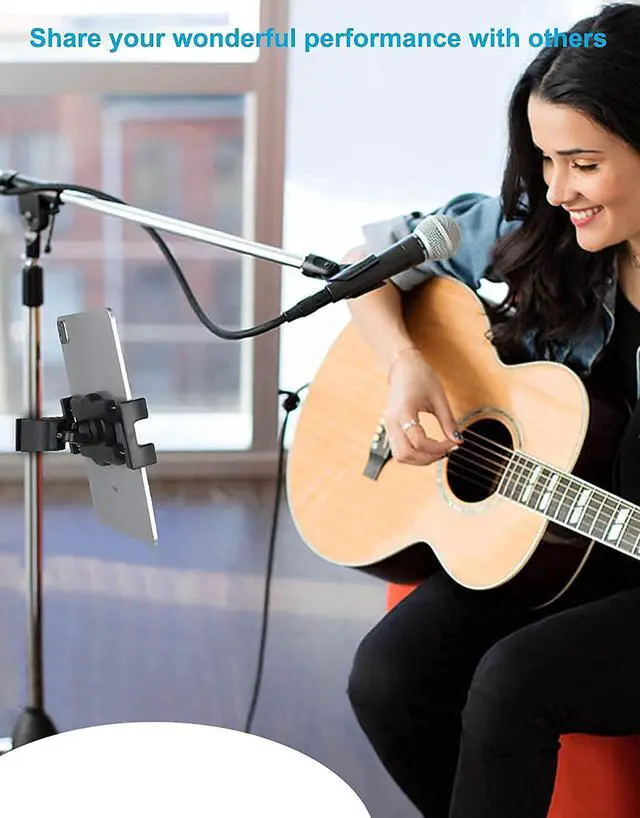 Alt view image 3 of 5 - woleyi Tablet Mic Stand Holder, Microphone Music Tablet Mount with Ultra Stable C-Clamp, Compatible with iPad Pro/Air/Mini, Galaxy Tabs/Z Fold, Fire HD, iPhone, More 4.7-13" Cell Phones and Tablets