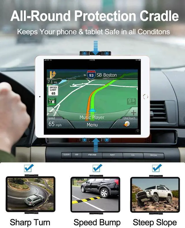 Alt view image 2 of 5 - Air Vent Car Tablet Mount, AC Vent Tablet Holder for Car, Universal Tablet Clamp Vent Clip, Compatible with iPad Pro/Air/Mini, iPhone, Samsung Galaxy Tabs, Switch, More 4.7-13" Cell Phones and Tablets