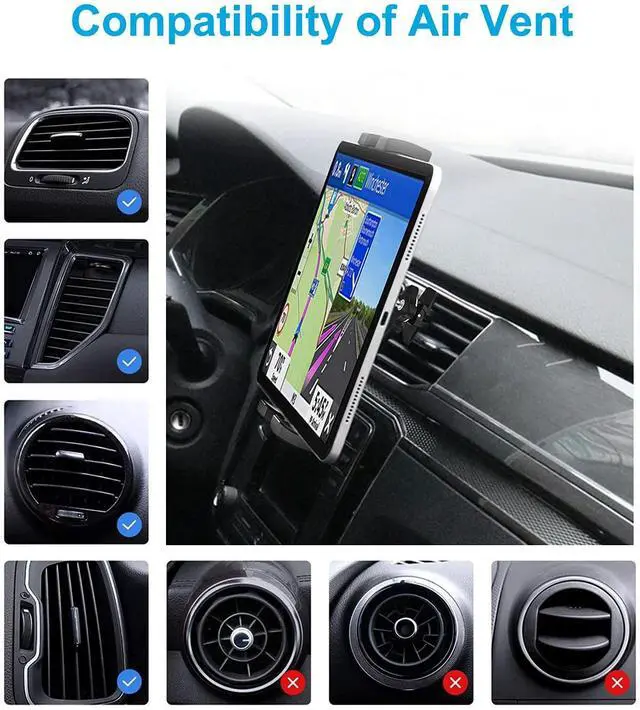 Alt view image 3 of 5 - Air Vent Car Tablet Mount, AC Vent Tablet Holder for Car, Universal Tablet Clamp Vent Clip, Compatible with iPad Pro/Air/Mini, iPhone, Samsung Galaxy Tabs, Switch, More 4.7-13" Cell Phones and Tablets