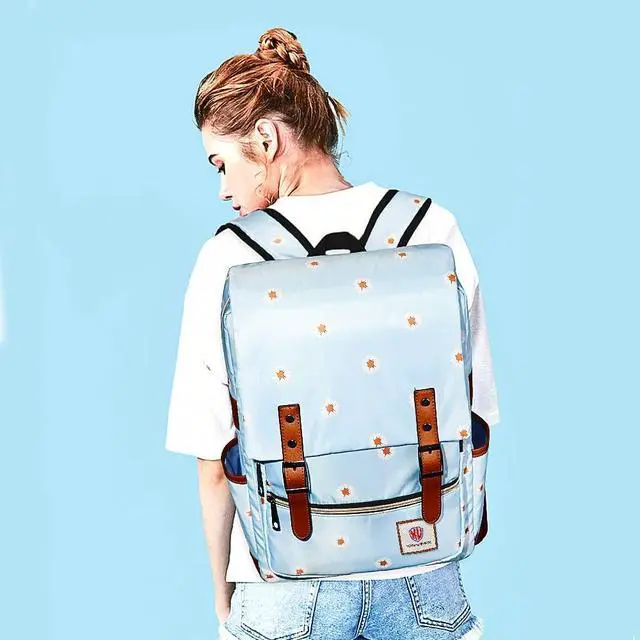 Alt view image 2 of 5 - Xinveen Slim Vintage Laptop Backpack, Flower College School Backpack Unisex Casual Travel Daypack for Women Men Daisy Blue