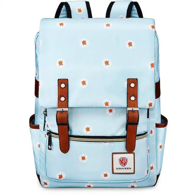 Main image of Xinveen Slim Vintage Laptop Backpack, Flower College School Backpack Unisex Casual Travel Daypack for Women Men Daisy Blue