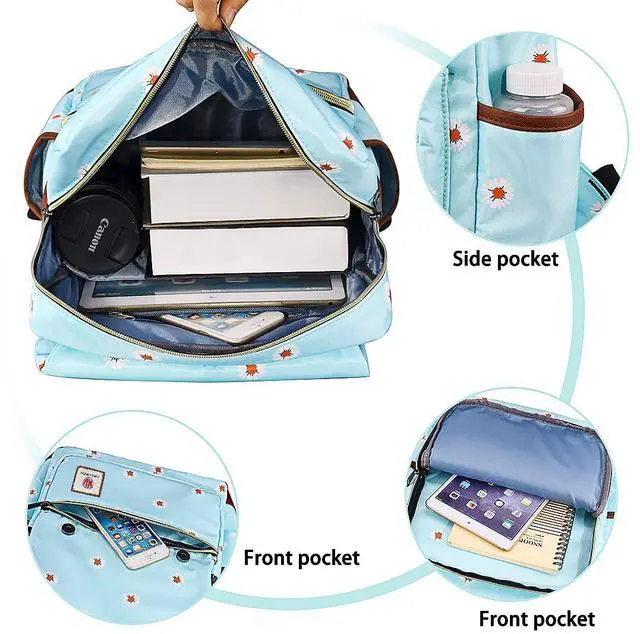 Alt view image 4 of 5 - Xinveen Slim Vintage Laptop Backpack, Flower College School Backpack Unisex Casual Travel Daypack for Women Men Daisy Blue