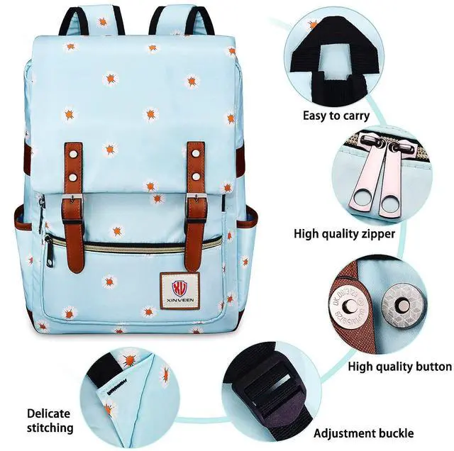 Alt view image 3 of 5 - Xinveen Slim Vintage Laptop Backpack, Flower College School Backpack Unisex Casual Travel Daypack for Women Men Daisy Blue