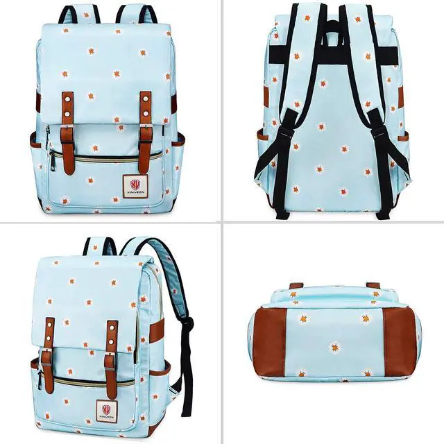 Alt view image 5 of 5 - Xinveen Slim Vintage Laptop Backpack, Flower College School Backpack Unisex Casual Travel Daypack for Women Men Daisy Blue