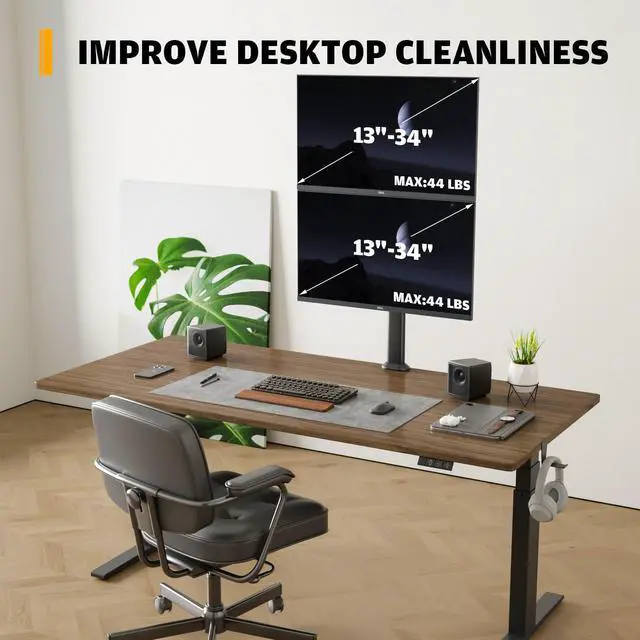 Alt view image 5 of 5 - HEMUDU Dual Monitor Articulating Desk Mount Arm Stand - Vertical Stack Screen Supports Two 13 to 34 Inch Computer Monitors with C Clamp