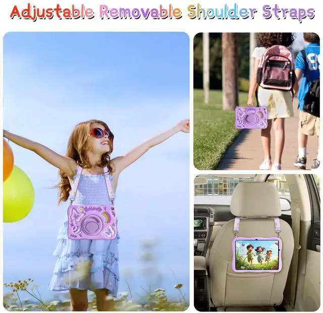 Alt view image 3 of 5 - XNMOA for Samsung Galaxy Tab A9 Plus Case Kids Girls Galaxy Tab Case with Screen Protector Kickstand Shoulder Strap Butterfly Shockproof Cover for Samsung A9 Plus Tablet Cover 11 inch 2023