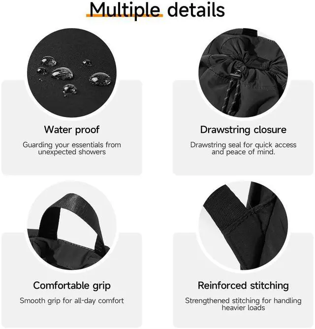 Alt view image 5 of 5 - XINDING Travel Backpack for Men Women Lightweight Casual Daypacks with 16 Inch Laptop Compartment, Drawstring Hiking Backpack for Sports (Black)