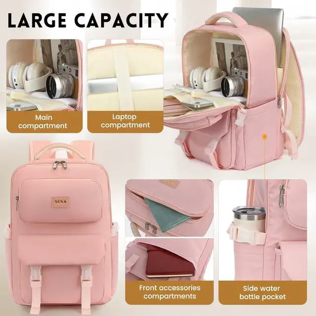 Alt view image 2 of 5 - XQXA Travel Backpack For Women Men Flight Approved, Carry on Backpack Bag Luggage, Personal Item Backpack Bag, Laptop Backpack Casual Daypack for travel, work, daily life, business trips (Pink)
