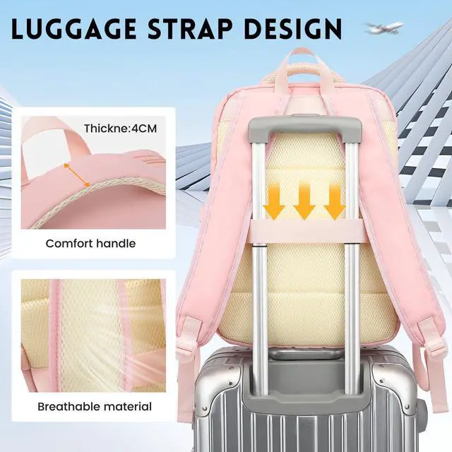 Alt view image 5 of 5 - XQXA Travel Backpack For Women Men Flight Approved, Carry on Backpack Bag Luggage, Personal Item Backpack Bag, Laptop Backpack Casual Daypack for travel, work, daily life, business trips (Pink)