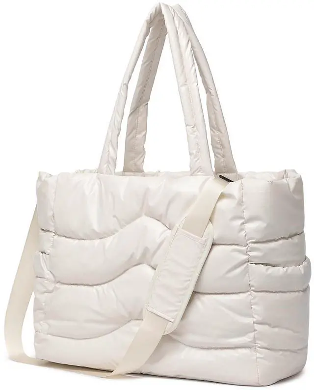 Main image of Quilted Puffer Tote Bag for Women- Stylish Multi-Way Carrying Shoulder Bag with Laptop Compartment (milk white)