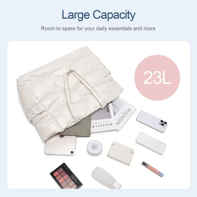 Alt view image 3 of 5 - Quilted Puffer Tote Bag for Women- Stylish Multi-Way Carrying Shoulder Bag with Laptop Compartment (milk white)