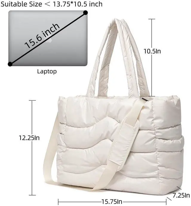 Alt view image 5 of 5 - Quilted Puffer Tote Bag for Women- Stylish Multi-Way Carrying Shoulder Bag with Laptop Compartment (milk white)