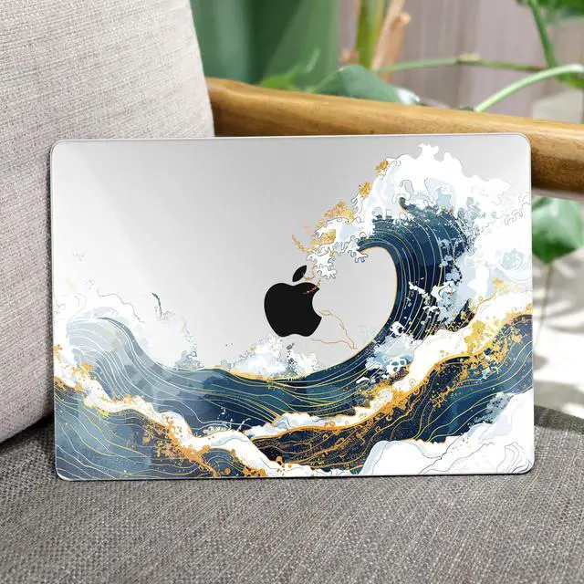 Alt view image 2 of 5 - Yebiseven for M4 MacBook Air 15 inch Case 2025 2024 2023 Released A3241 A3114 M3 A2941 M2, Hard Shell Laptop Case with Keyboard Cover & Trackpad Film & 2 OTG Adapters, Wave Illustration