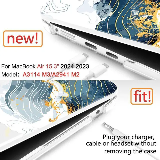 Alt view image 4 of 5 - Yebiseven for M4 MacBook Air 15 inch Case 2025 2024 2023 Released A3241 A3114 M3 A2941 M2, Hard Shell Laptop Case with Keyboard Cover & Trackpad Film & 2 OTG Adapters, Wave Illustration