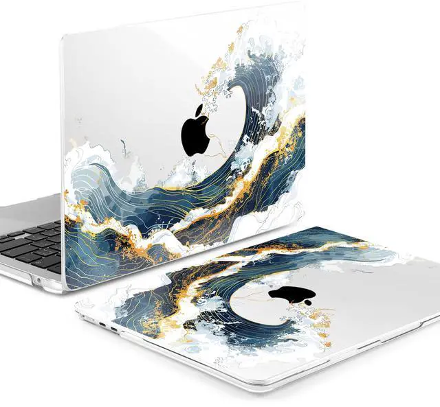 Alt view image 5 of 5 - Yebiseven for M4 MacBook Air 15 inch Case 2025 2024 2023 Released A3241 A3114 M3 A2941 M2, Hard Shell Laptop Case with Keyboard Cover & Trackpad Film & 2 OTG Adapters, Wave Illustration
