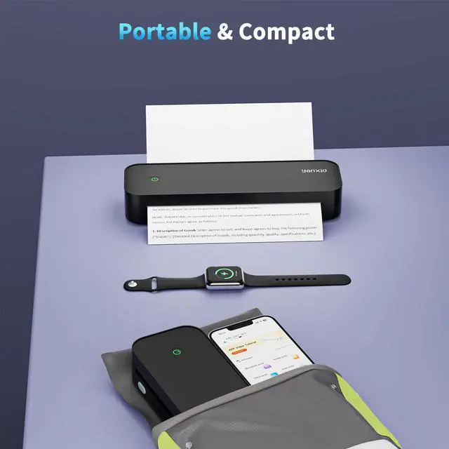 Alt view image 2 of 5 - yanxio Portable Printer with case and Paper, Portable Printers Wireless for Travel, Inkless Printer, Support A4&Letter Thermal Paper, Support iOS, Android, Windows (with Case + 3 Roll Papers, Black)