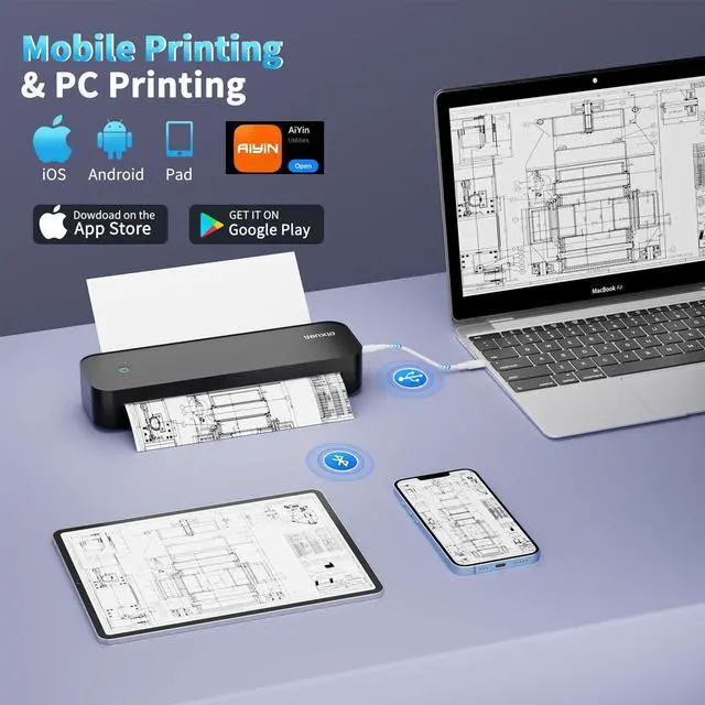 Alt view image 3 of 5 - yanxio Portable Printer with case and Paper, Portable Printers Wireless for Travel, Inkless Printer, Support A4&Letter Thermal Paper, Support iOS, Android, Windows (with Case + 3 Roll Papers, Black)