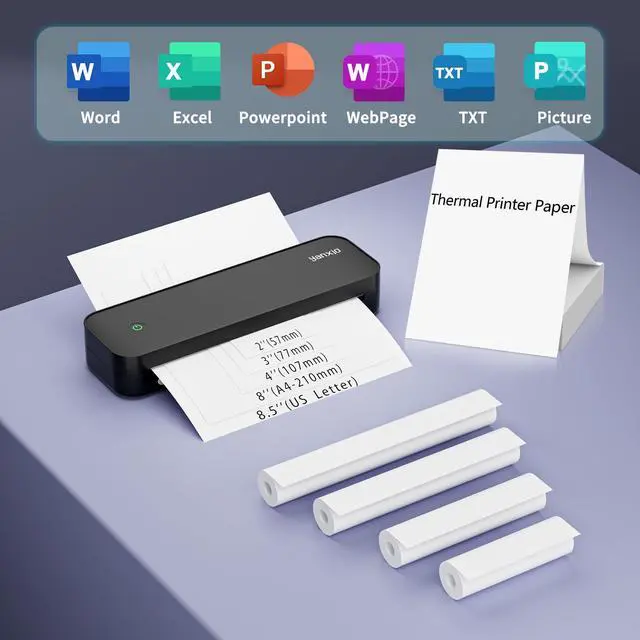 Alt view image 5 of 5 - yanxio Portable Printer with case and Paper, Portable Printers Wireless for Travel, Inkless Printer, Support A4&Letter Thermal Paper, Support iOS, Android, Windows (with Case + 3 Roll Papers, Black)