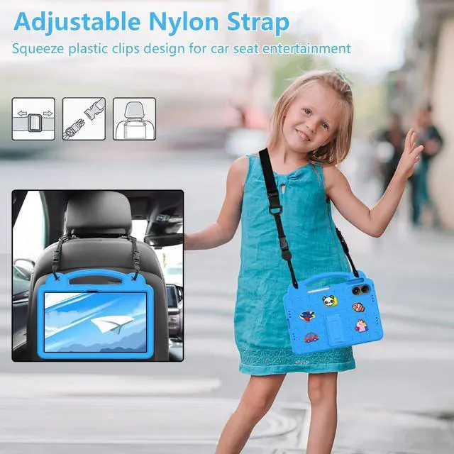 Alt view image 2 of 5 - YRH for Onn 12.1 Tablet Pro Case 2024 (Model 100146663), Kids EVA Cover with Strap Stand Handle for Walmart Surf Onn Tablet Case 12.1 inch, Blue