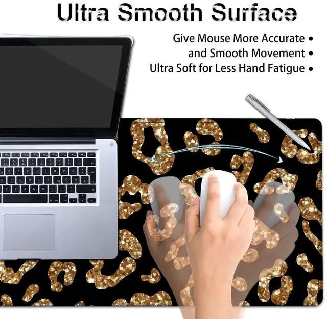 Alt view image 2 of 5 - Desk Pad, Keyboard Mouse Pad Set, Extended Gaming Mouse Pad+ Ergonomics Memory Foam Wrist Rest Support,31.5x11.8in Waterproof Large Mouse Pad for Home Office,Gold Leopard Pattern Black XXL Mouse Mat