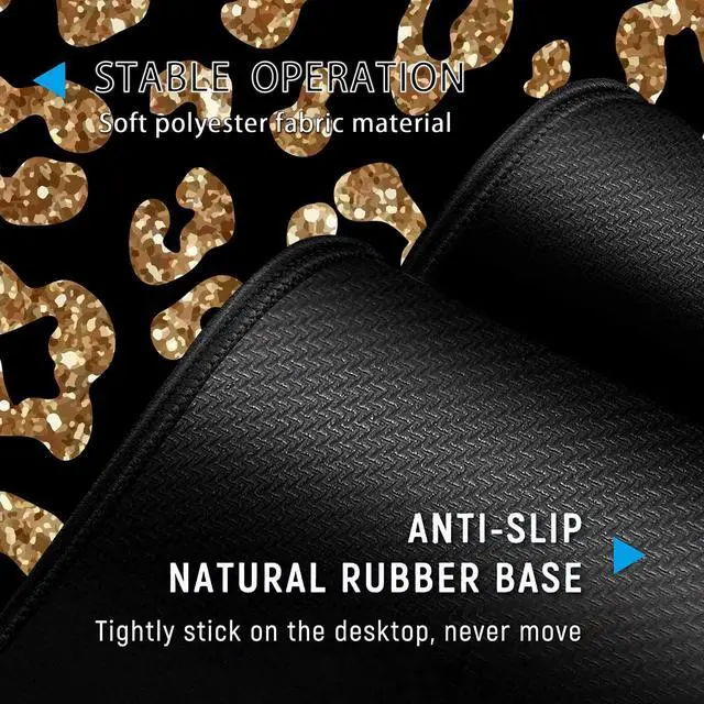 Alt view image 3 of 5 - Desk Pad, Keyboard Mouse Pad Set, Extended Gaming Mouse Pad+ Ergonomics Memory Foam Wrist Rest Support,31.5x11.8in Waterproof Large Mouse Pad for Home Office,Gold Leopard Pattern Black XXL Mouse Mat