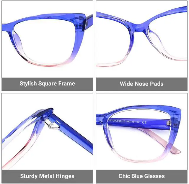 Alt view image 4 of 5 - Zeelool TR90 Square Glasses for Women Blue Light Blocking Glasses Anti Eyestrain Glasses Farris ZJGT002098-10 Blue
