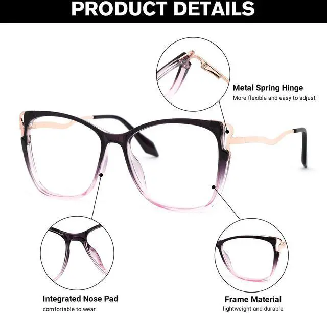 Alt view image 2 of 5 - Zeelool Fashion Cat Eye Blue Light Blocking Glasses, Frame Glasses for Women Anti Eyestrain & UV from Computer Reading/TV/Phone JGX278890-04B Black-Pink