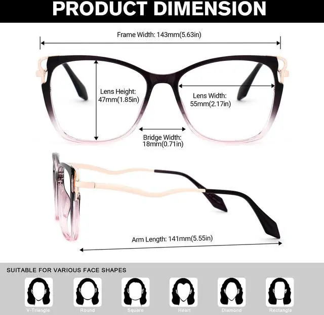 Alt view image 3 of 5 - Zeelool Fashion Cat Eye Blue Light Blocking Glasses, Frame Glasses for Women Anti Eyestrain & UV from Computer Reading/TV/Phone JGX278890-04B Black-Pink
