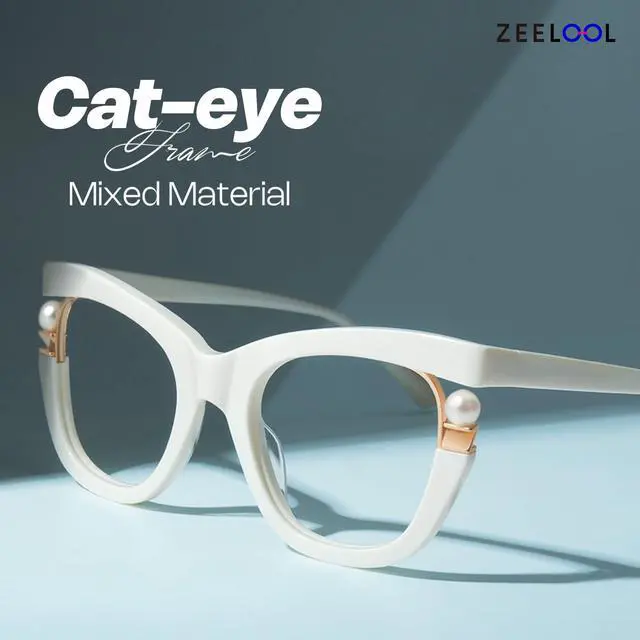 Alt view image 3 of 5 - Zeelool Stylish Pearl Cat Eye Blue Light Glasses for Women Anti Glare/UV400 Computer Glasses ZJGX957054-02 White