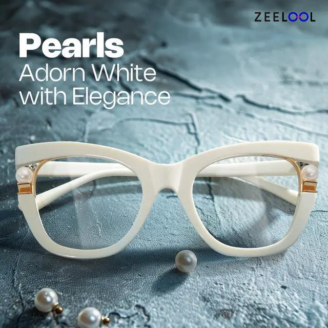 Alt view image 4 of 5 - Zeelool Stylish Pearl Cat Eye Blue Light Glasses for Women Anti Glare/UV400 Computer Glasses ZJGX957054-02 White