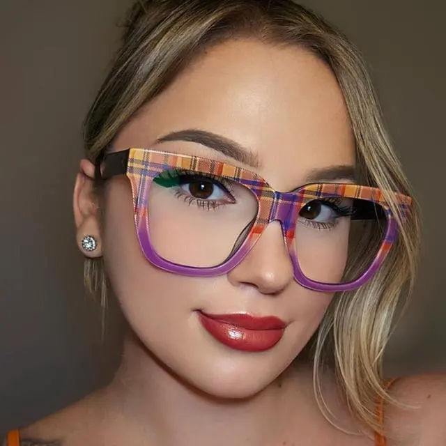 Alt view image 3 of 5 - Zeelool Square Acetate Glasses Retro Eyewear for Women Blue Light Blocking Glasses Anti Eyestrain Glasses ZJGA784822-04 Purple