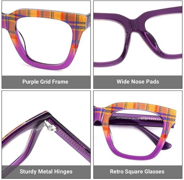 Alt view image 4 of 5 - Zeelool Square Acetate Glasses Retro Eyewear for Women Blue Light Blocking Glasses Anti Eyestrain Glasses ZJGA784822-04 Purple