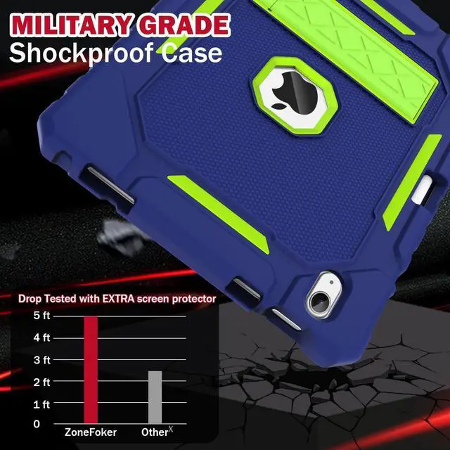 Alt view image 3 of 5 - ZoneFoker Case for iPad (A16) 11th/10th Generation 11/10.9 inch 2025/2022, Heavy Duty Military Grade Shockproof Rugged Cover with Pencil Holder/Stand for i Pad 11th / 10 th Gen (Blue+Teal)
