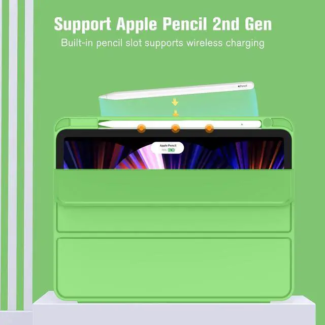 Alt view image 2 of 5 - ZryXal New iPad Pro 11 Inch Case 2022(4th Gen)/2021(3rd Gen)/2020(2nd Gen) with Pencil Holder,Smart iPad Case [Support Touch ID and Auto Wake/Sleep] with Auto 2nd Gen Pencil Charging (Grass Green)