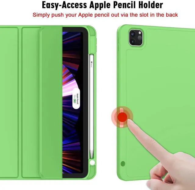 Alt view image 3 of 5 - ZryXal New iPad Pro 11 Inch Case 2022(4th Gen)/2021(3rd Gen)/2020(2nd Gen) with Pencil Holder,Smart iPad Case [Support Touch ID and Auto Wake/Sleep] with Auto 2nd Gen Pencil Charging (Grass Green)