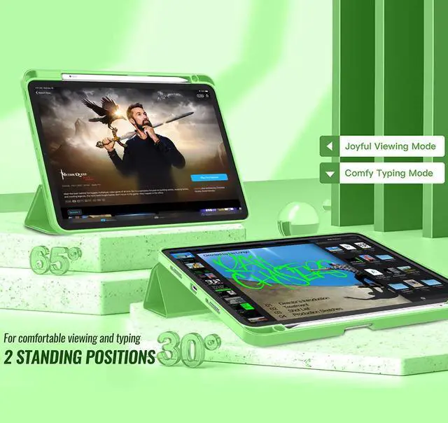 Alt view image 4 of 5 - ZryXal New iPad Pro 11 Inch Case 2022(4th Gen)/2021(3rd Gen)/2020(2nd Gen) with Pencil Holder,Smart iPad Case [Support Touch ID and Auto Wake/Sleep] with Auto 2nd Gen Pencil Charging (Grass Green)