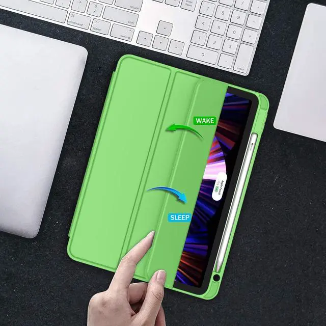 Alt view image 5 of 5 - ZryXal New iPad Pro 11 Inch Case 2022(4th Gen)/2021(3rd Gen)/2020(2nd Gen) with Pencil Holder,Smart iPad Case [Support Touch ID and Auto Wake/Sleep] with Auto 2nd Gen Pencil Charging (Grass Green)