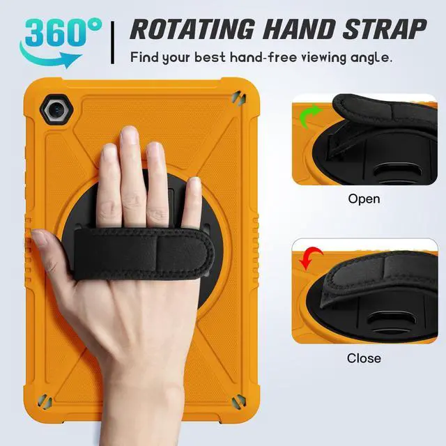 Alt view image 4 of 5 - ZtotopCases for Samsung Galaxy Tab A9+ / A9 Plus 11'' 2023 (SM-X210/X216/X218), Shockproof Hard Duty Case with Screen Protector+360 Rotating Hand Strap&Stand+Shoulder Strap for Tab A9+ Tablet, Orange