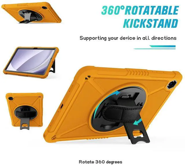 Alt view image 5 of 5 - ZtotopCases for Samsung Galaxy Tab A9+ / A9 Plus 11'' 2023 (SM-X210/X216/X218), Shockproof Hard Duty Case with Screen Protector+360 Rotating Hand Strap&Stand+Shoulder Strap for Tab A9+ Tablet, Orange