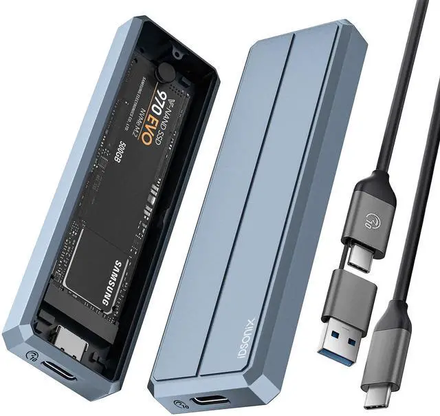 Main image of iDsonix M.2 NVMe SATA SSD Enclosure Adapter, Aluminum NVMe Enclosure USB A&C 3.2 Gen 2 10Gbps and 6Gbps SATA AHCI, Supports M-Key/B+M Key with UASP Trim for 2230/2242/2260/2280 SSDs, Grey