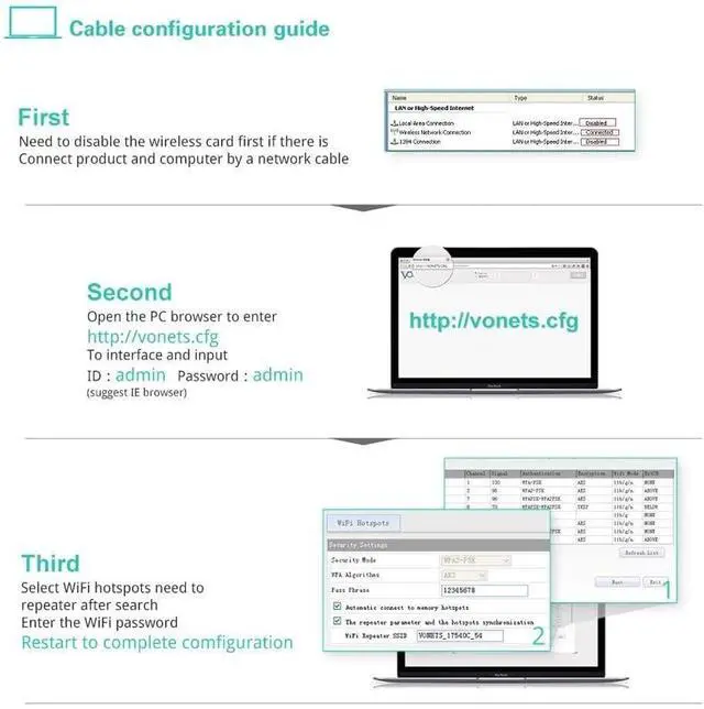 Alt view image 3 of 5 - VONETS VAP11G-300 WiFi Bridge 2.4GHz WiFi to Ethernet Convert/WiFi Repeater/Point to Point with RJ45 Male DC/USB Powered for PLC IP Camera Printer Medical Devices Network Devices