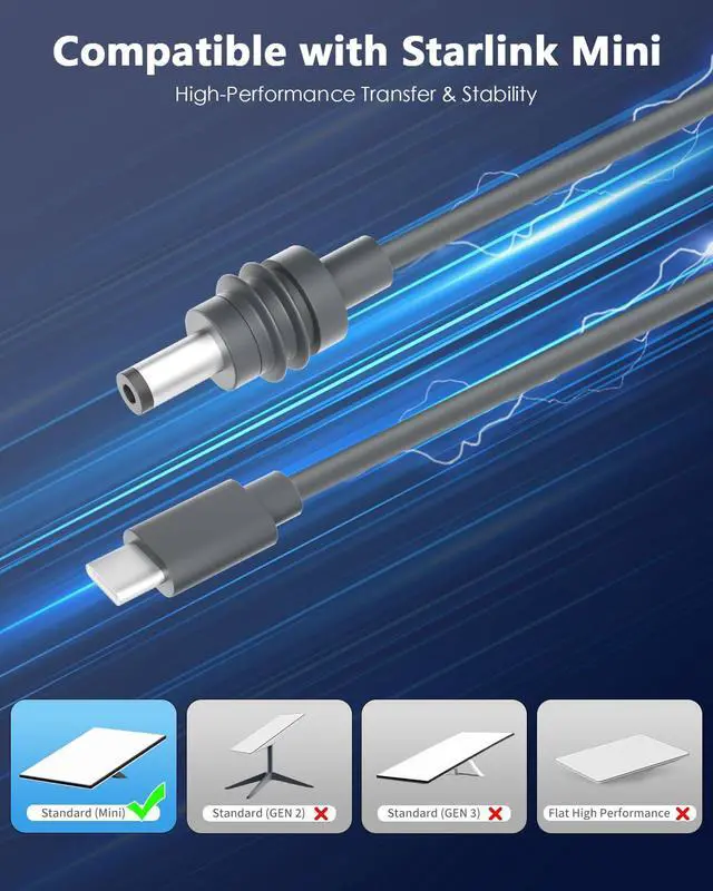 Alt view image 2 of 5 - ADINEL Starlink Mini USB C to DC Power Cord, 50FT Starlink Mini Cable,Type C Input to DC 20V 5A Barrel Jack Cable Work with 100W PD Charger and PD Power Bank Waterproof 18AWG 15M