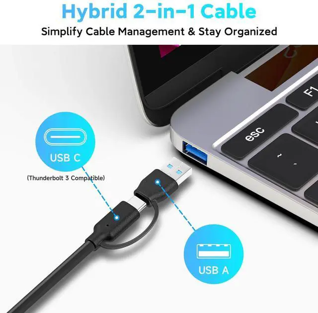 Alt view image 5 of 5 - Powered USB Hub, Rosonway 8-Port USB 3.2/USB C Hub with 6 USB 3.2 Ports 10Gbps, SD/TF Card Readers, 3.3ft Long Cable and 12V/2A Power Adapter, Aluminum USB Port Expander for Laptop and PC, RSH-A107D