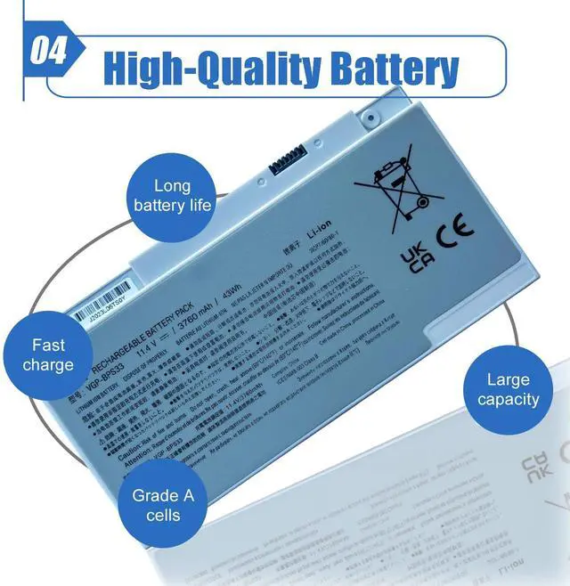 Alt view image 5 of 5 - Dentsing VGP-BPS33 Laptop Battery Compatible with Sony Vaio Svt-14 Svt-15 T14 T15 Touchscreen Ultrabooks VAIO SVT14126CXS SVT14127CGS SVT14128CC SVT14127CG SVT14127CH Vaio SVT141A11L 11.4V 43Wh