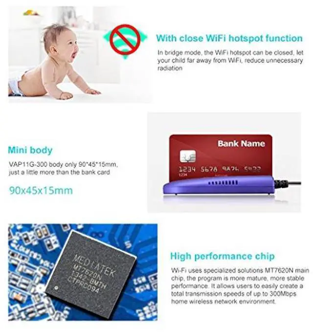 Alt view image 2 of 5 - VONETS Mini Wireless Bridge Ethernet Adapter Convert RJ45 Port to Wireless WiFi Repeater WiFi Hotspot Signal Extender Range Cover VAP11G-300(Two Items)