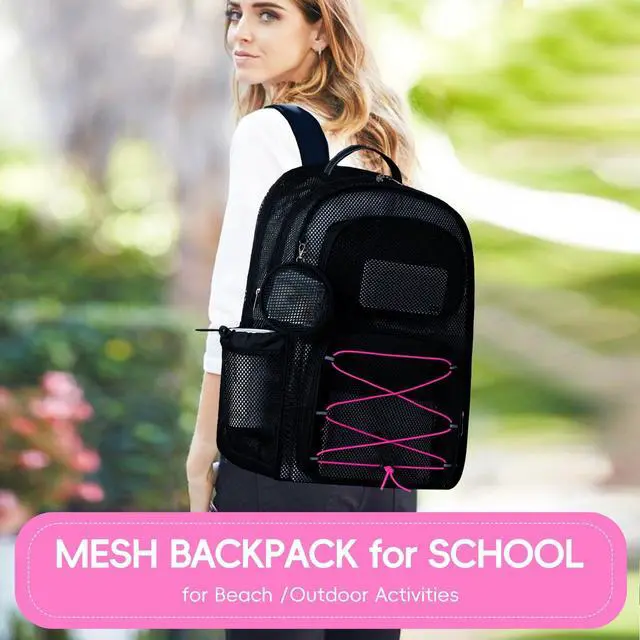 Alt view image 2 of 5 - SWANSWIFT XXLarge Mesh Backpack for School 40L See Through Stylish Heavy Duty Backpack for Girls Boys Kids Adults Beach Travel Hiking Outdoor Sport(Pink)
